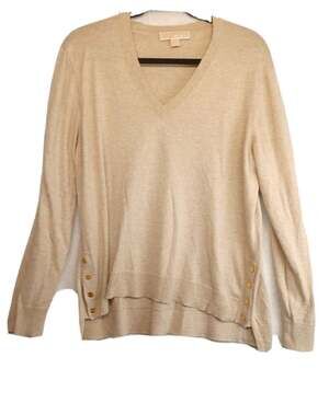 Michael Kors Beige Long Sleeve V Neck Sweater